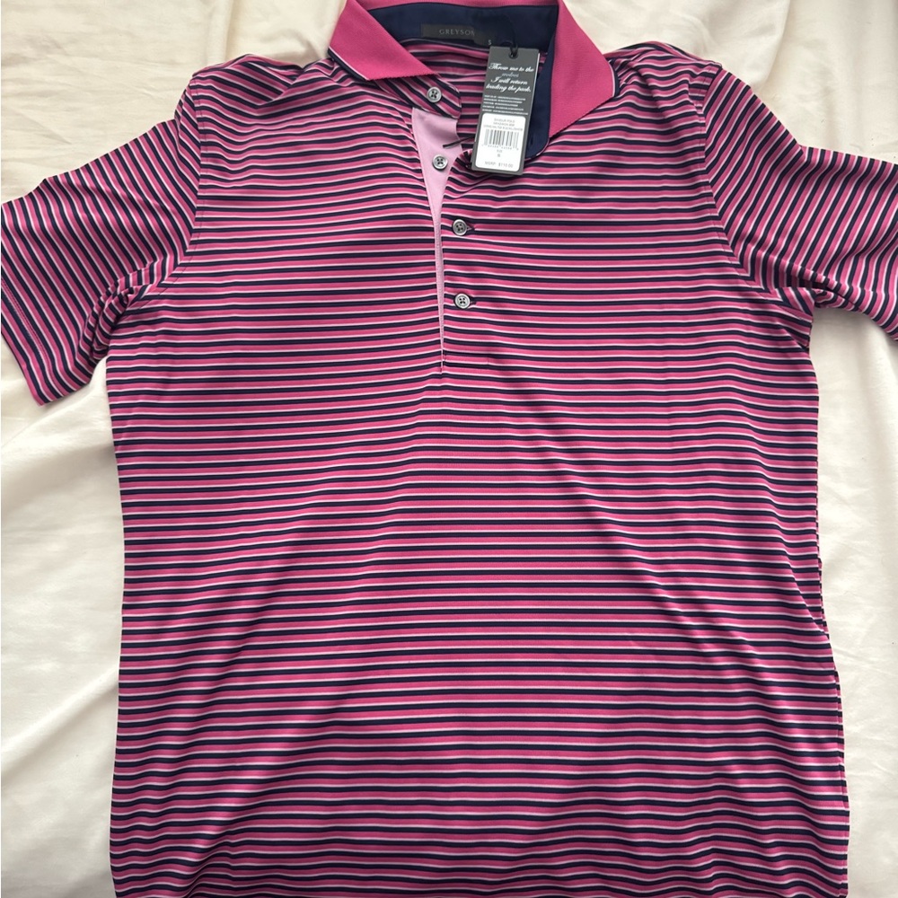 Greyson -Men's Pink Striped Polo Shirt